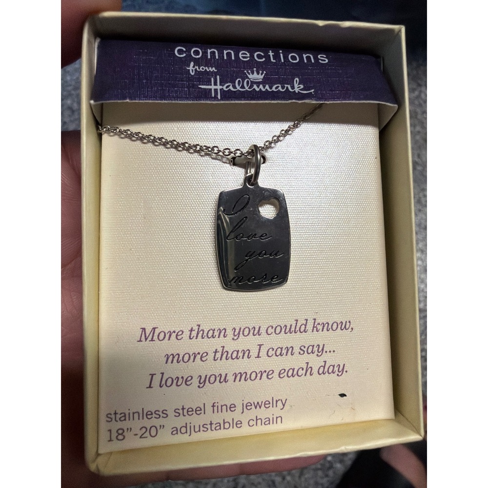 Hallmark Connections Stainless Steel I Love You More Tag Necklace 18-20"